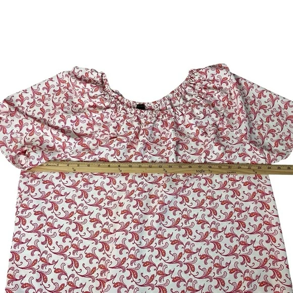 Ann Taylor XXL Ruffle Neck Paisley Blouse Pink Red Short Sleeve Top - Picture 7 of 9